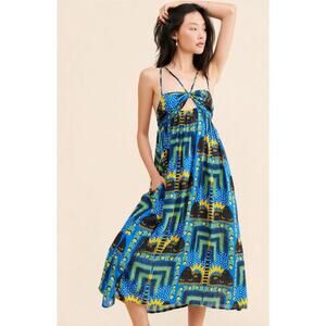 Anthropologie X Joao Incerti Strappy Bandeau Maxi Smocked Halter Dress Plus 1X
